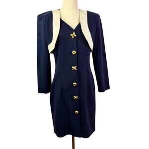 Vintage 80s Byer Too Blue Long Sleeve Dress size small